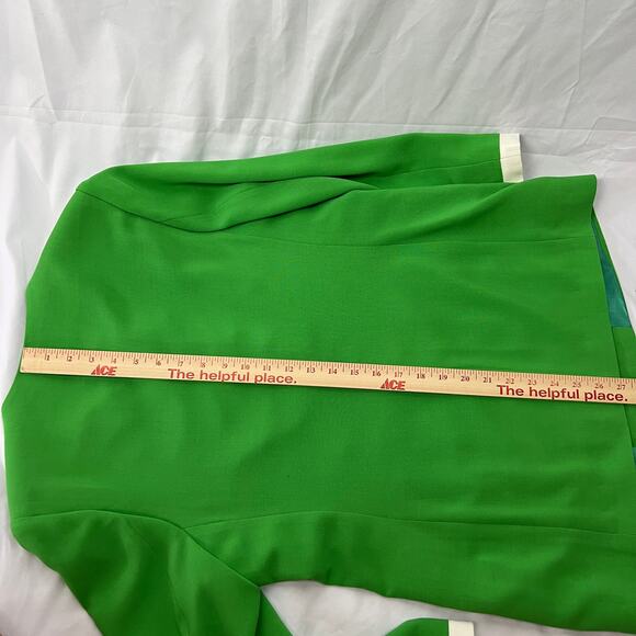 Vintage Green White Trim Jacket Holiday Mod Style Satin Lined Textured Buttons M - Picture 12 of 12